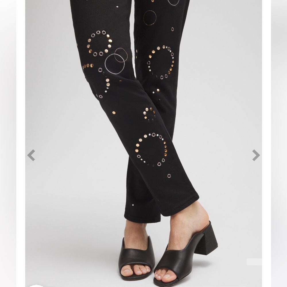Chico’s Grommet jeans black girlfriend detail ankle jeans embellished pants 00